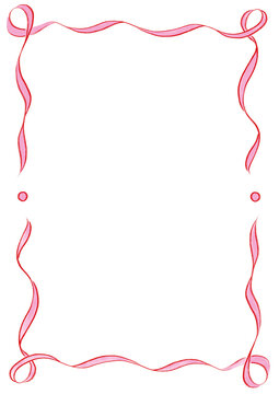 Red & Pink Wavy Ribbon Frame with Dots, wedding invitation border, hand drawn girl baby shower, birthday engagement party, feminine, bachelorette bachelor valentines day easter holiday vintage retro