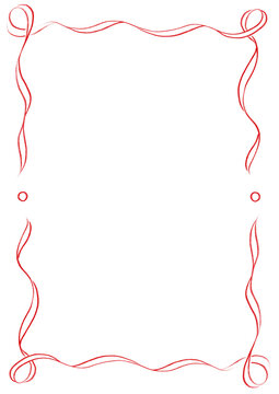 Red & White Wavy Ribbon Frame with Dots, wedding menu invitation boarder, hand drawn baby shower decoration, a4 a5 a6 birthday christmas party, clown funfair style, bachelorette bachelor vintage retro