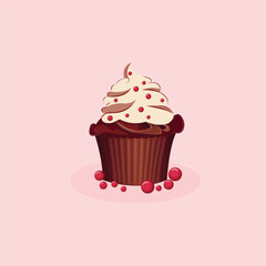 A delicious chocolate cupcake with red berry toppings. Perfect for bakery menus, dessert-themed designs, party invitations, and food-related content. High-quality vector illu