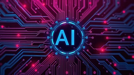 Artificial Intelligence Glowing Circuit Board Concept with Ai Text in Center
