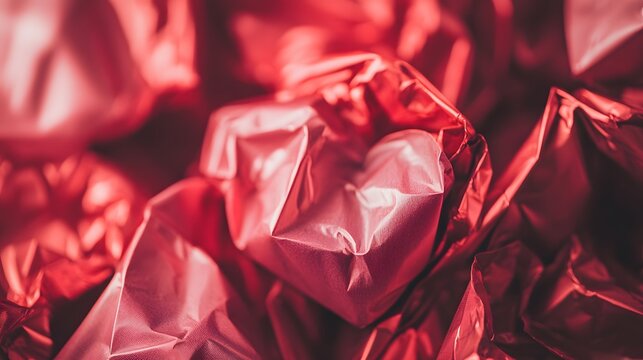 Close-up of chocolates wrapped in red paper as a sweet Valentine gesture