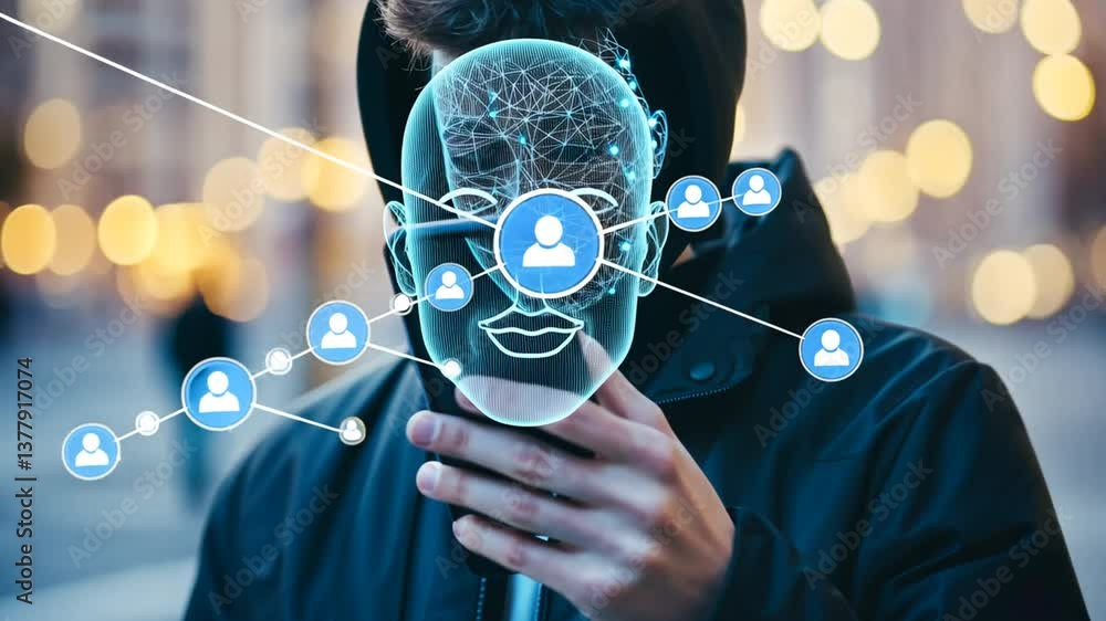 Poster facial recognition on a mobile device in urban landscape for secure access