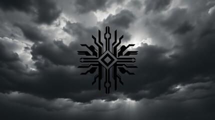 Digital Symbol Over Dark Cloudy Sky Concept for Technology or Innovation