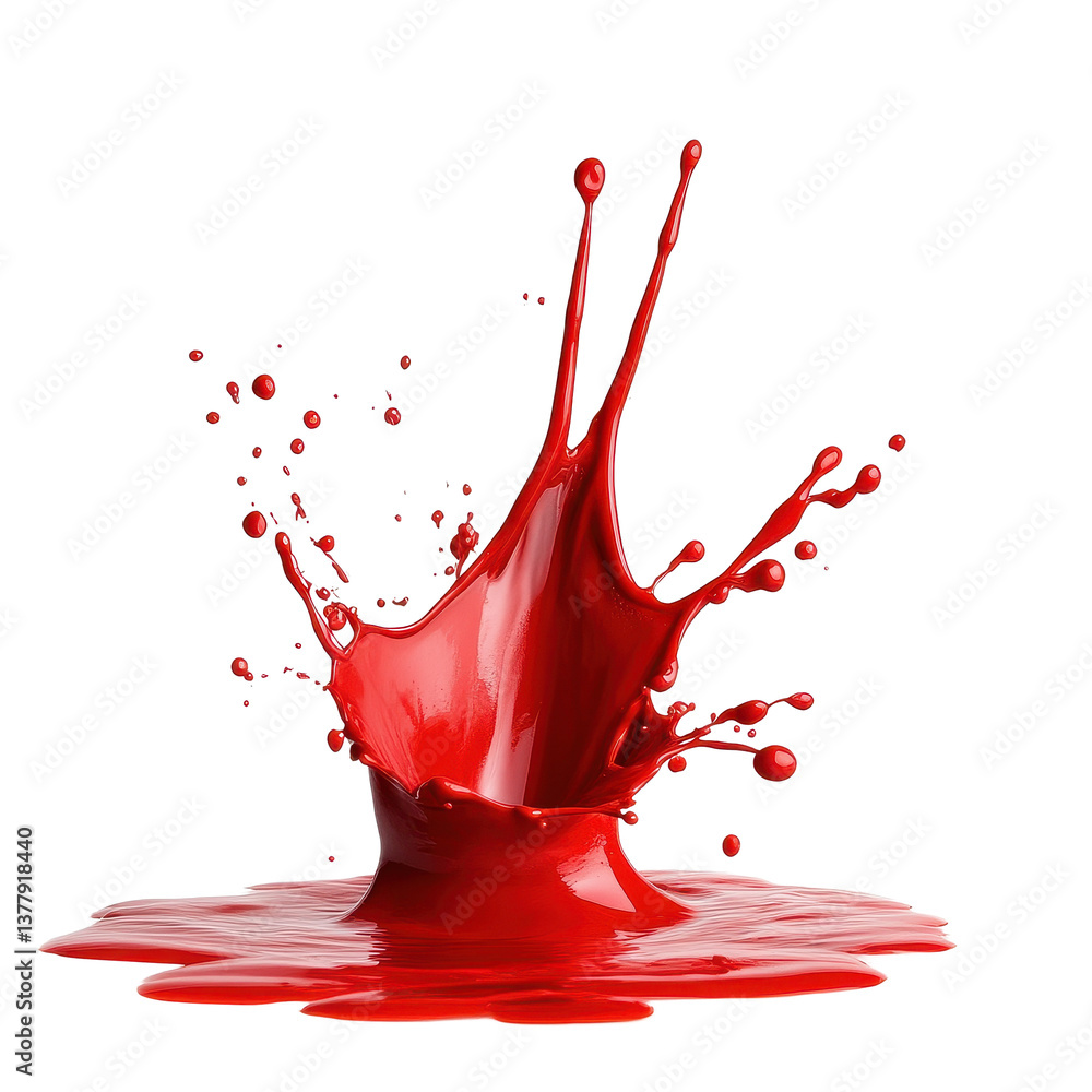 Poster dynamic red paint splash creates vivid art on a transparent background in motion, dynamic red paint 