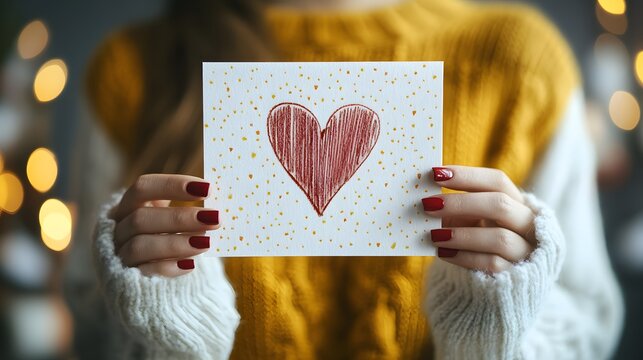 Person holding a handmade Valentine card with a joyful design and heartwarming message