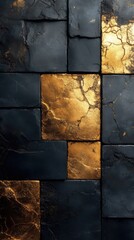 Luxurious Golden Slate: Modern Geometric Wall Design with Elegant Contrast for Interior Decor