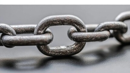 Obraz premium Close up of a Grey Metal Chain Link on Dark Background