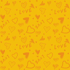Bright seamless pattern featuring orange sketched hearts and 