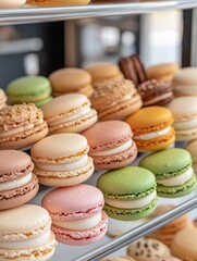 Obraz premium Colorful French Macarons on Display Ready for a Sweet Treat