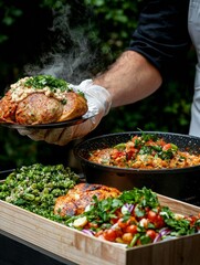 Obraz premium Chef Presents Delicious Dishes for Dining and Culinary Event