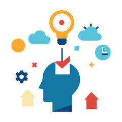 human head with social network icons