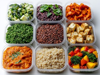 Healthy Meal Prep Containers Filled with Colorful, Delicious Vegetarian Foods