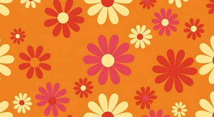 Obraz premium Retro Floral Pattern Warm Hues Orange Background AI Generated
