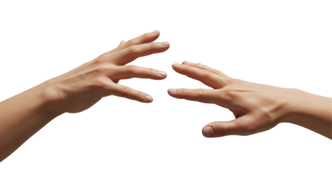 Isolated Reaching Human Hands in a Gesture of Connection