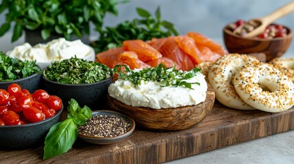 Delicious Bagel Spread with Smoked Salmon, Cream Cheese, and Fresh Herbs