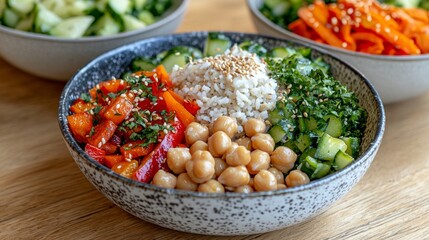 Vibrant and Healthy Grain Bowl with Fresh Vegetables and Chickpeas