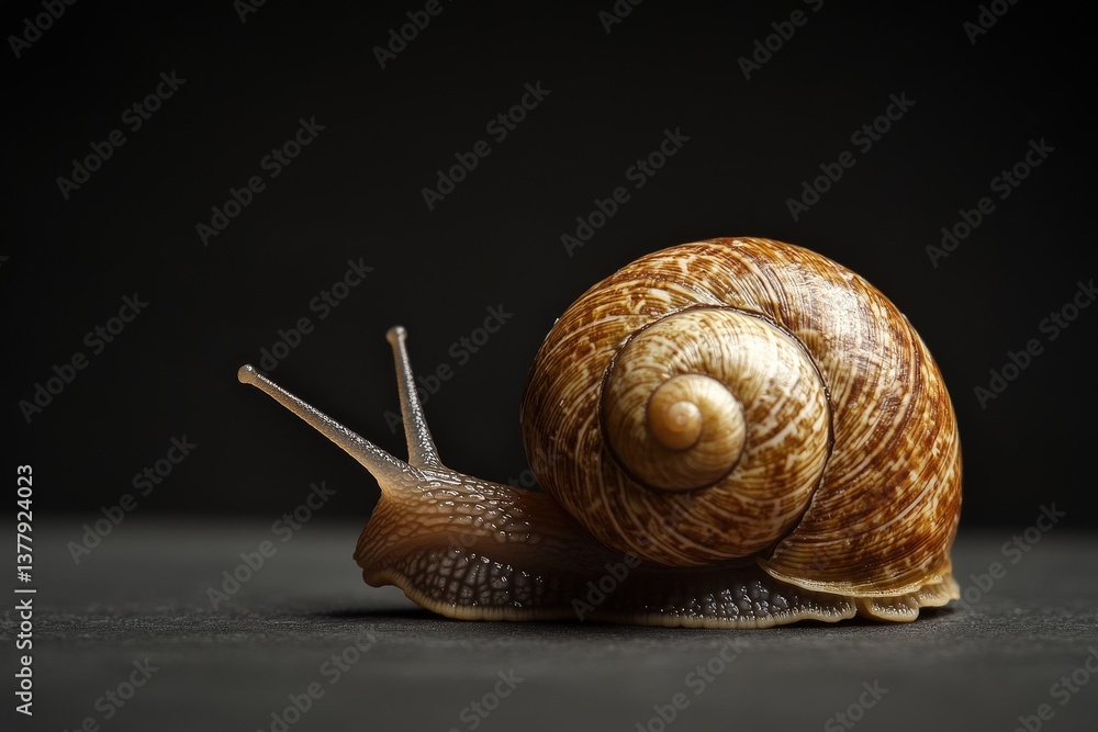 Poster a close up image of a snail with its shell