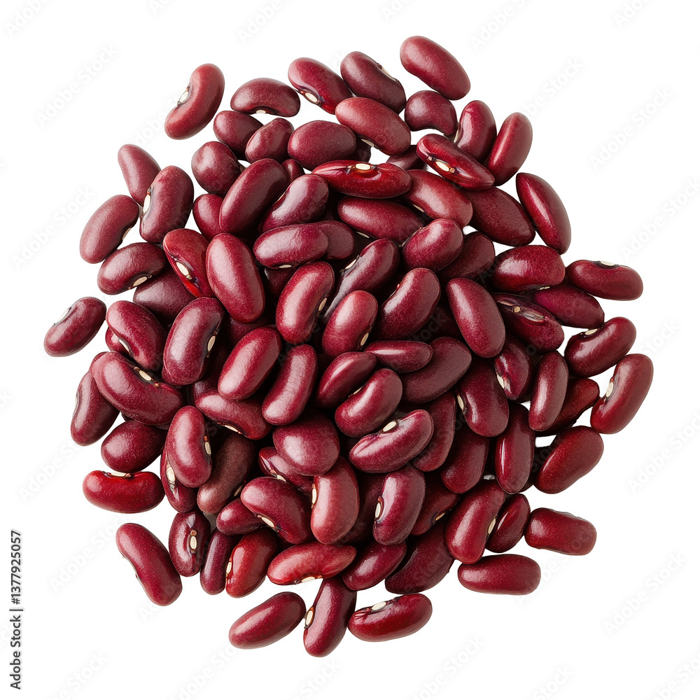 Poster Red beans arranged in a neat pile on a Transparent background for culinary presentations and healthy eating, Top view of red beans isolated on PNG background