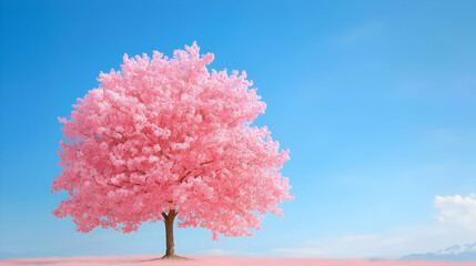 Dreamy Sakura Tree Against Clear Blue Sky in Tranquil Landscape