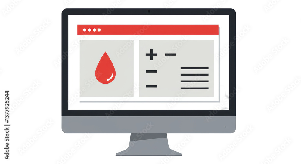 Poster isolated computer screen displaying blood type information