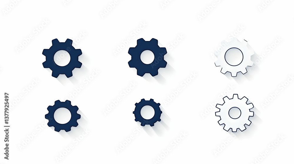 Poster set of icons representing gear and settings for control panel design