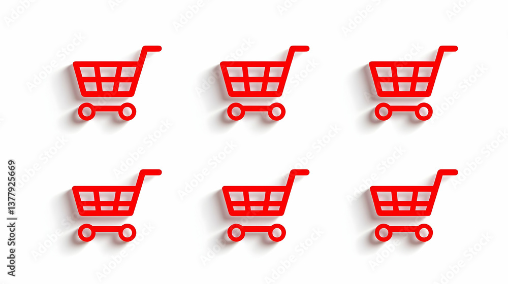 Poster red shopping cart icon set on white background for design use