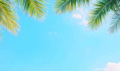 Tropical Beach Vibe with Palm Trees Under Clear Blue Sky