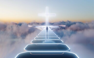 Man Walking Towards Cross, Hope and Faith Illustration, Spiritual Journey Painting, man walking towards cross, hope and faith, spiritual journey, religious art, christian art, cross illustration, man 