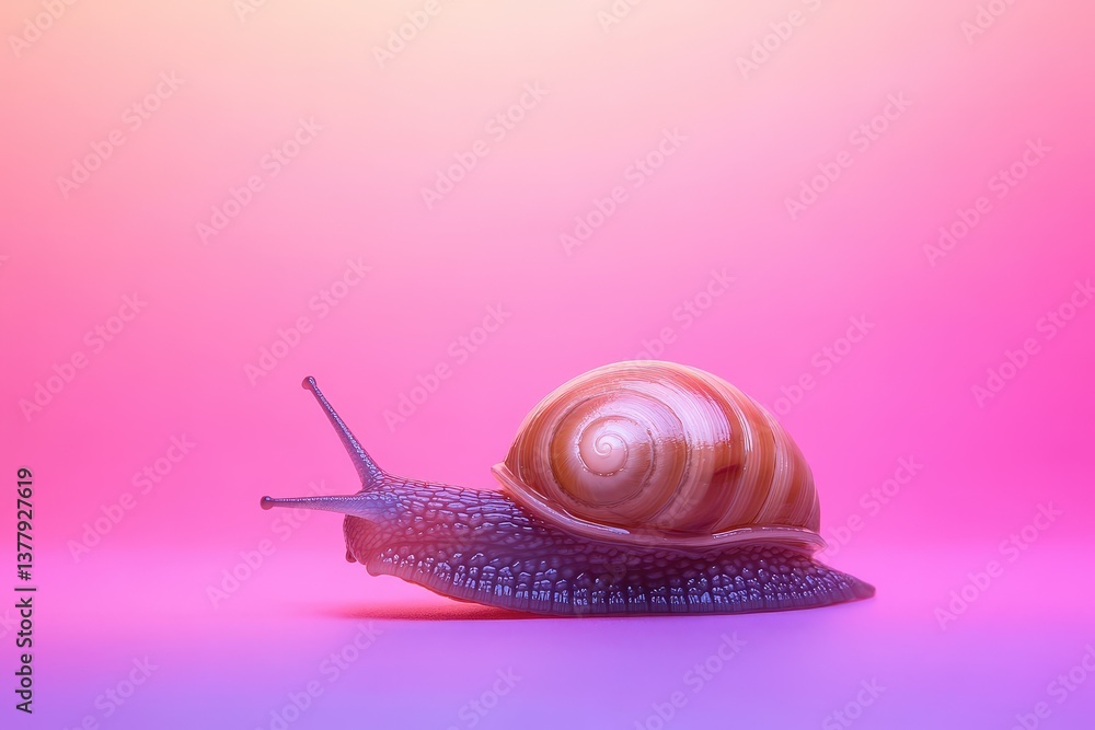 Poster a colorful image displays a snail on gradient pink background