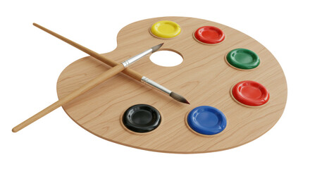Isolated Paint Palette with Brushes