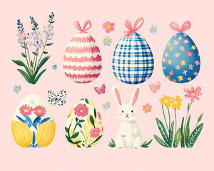 Illustration of a cute and cozy sticker set design about Easter