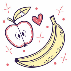 Fruits doodle element vector