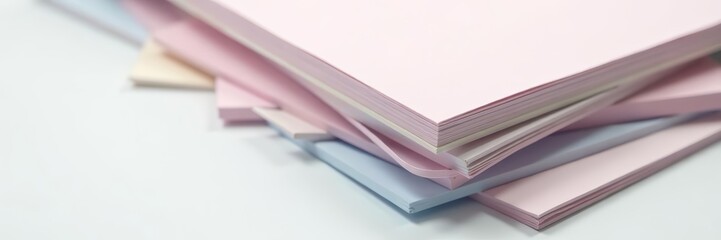 Close up of cut out blank paper sheets stack on white background, education, isolated, drawing