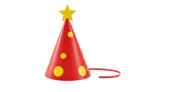 Isolated Festive Celebration Red Party Hat with Yellow Star