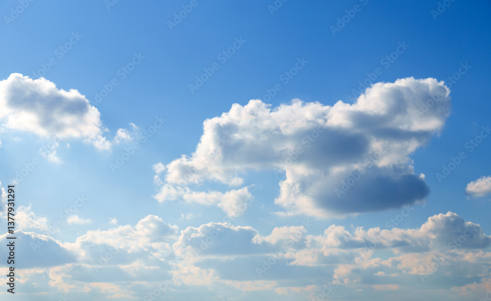 Wall mural beautiful blue sky with soft white clouds for abstract background