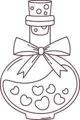 Outline Vintage Coquette Magic Bottle and Ribbon Bow. Romantic Girly Vibe
