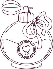 Outline Vintage Coquette Perfume Bottle and Ribbon Bow. Romantic Girly Vibe
