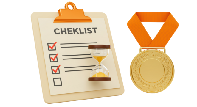 Isolated Achievement and Time Management Checklist with Medal