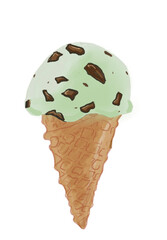 Vector hand drawn logo element for ice cream mint chocolate chip.