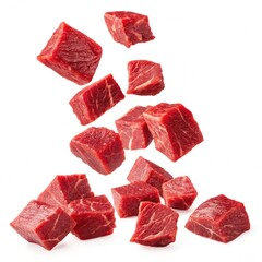 beef cube slices isolated on white background