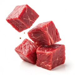 beef cube slices isolated on white background
