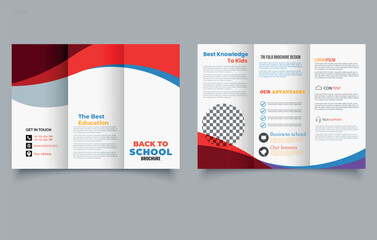 Back to School Trifold Brochure Template. Educational Business Flyer Design