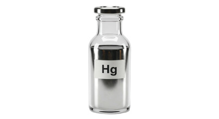 Isolated Bottle of Liquid Mercury with Hg Chemical Symbol for Science