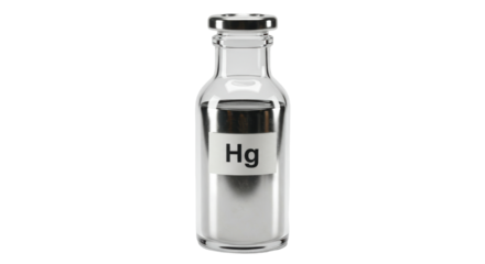 Isolated Bottle of Liquid Mercury with Hg Chemical Symbol for Science
