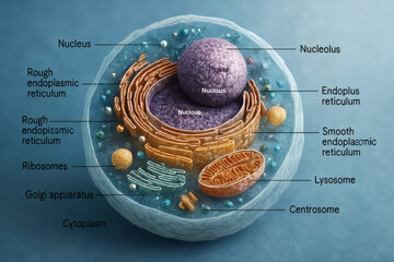 Detailed 3D rendering of a eukaryotic cell model