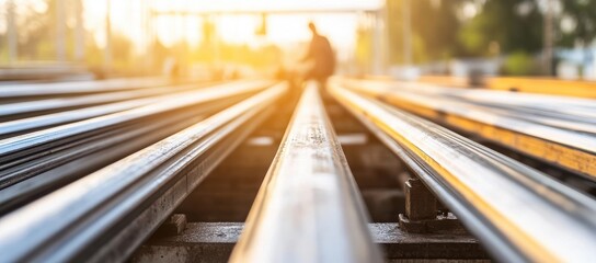 an industrial worker operating a metal profile for a sheet steel press machine