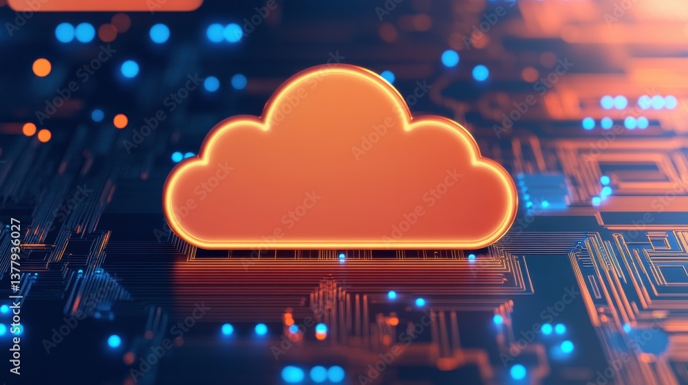 Poster a stylized cloud icon is displayed against a digital circuit background, symbolizing cloud computing