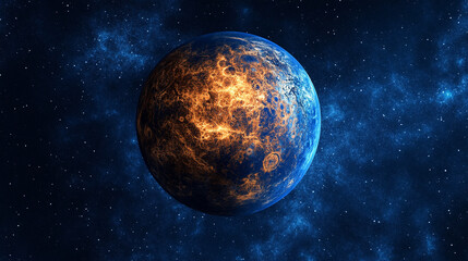 Fototapeta premium 宇宙空間に浮かぶ青い惑星 Generated image