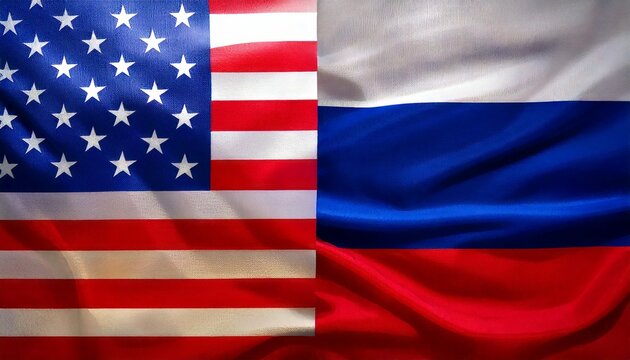 &Eacute;tats-Unis et Russie : confrontation entre les drapeaux am&eacute;ricain et russe.