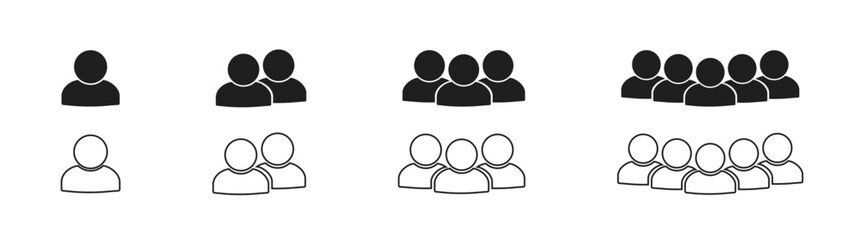 People icon set in trendy flat style. Crowd signs. Persons symbol in line design. User, member, group people, teamwork flat style symbol.